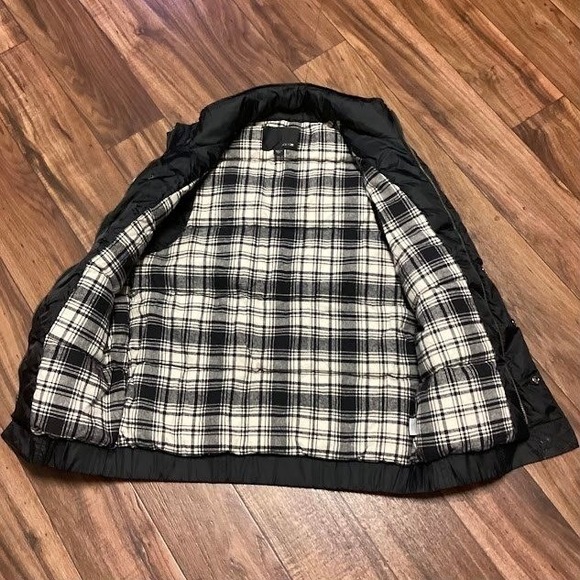 Joe's Jeans Black Puffer Vest, Sleeveless Jacket Plaid Lined Snap Button Utility - Picture 3 of 10